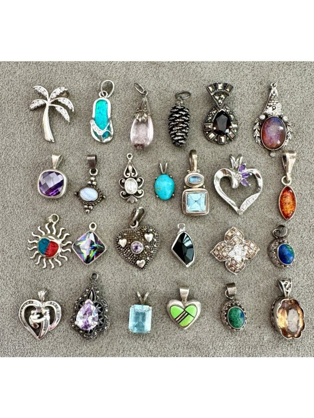 25 Vintage STERLING Silver + Gemstone PENDANTS Assorted .5" - 1"